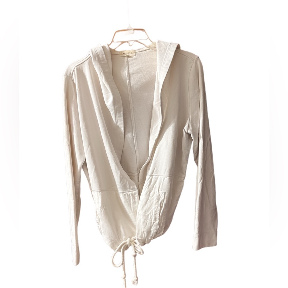 Melloday Cream Open Front Drawstring Hoodie Jacket Cardigan Extra Large XL